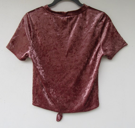 90's Mauve Pink Crushed Velvet Short Sleeve Top |… - image 3