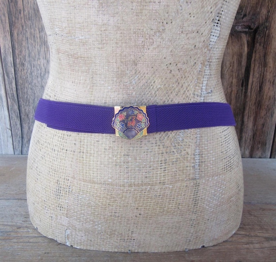 Vintage Cloisonné Stretch Belt Beautiful Vintage 80s Butterfly & Flowers Cloisonné Heart  main image 3
