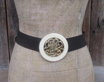 Black & Gold Swirl Buckle on Black Elastic Vintage Belt - Etsy display picture 3