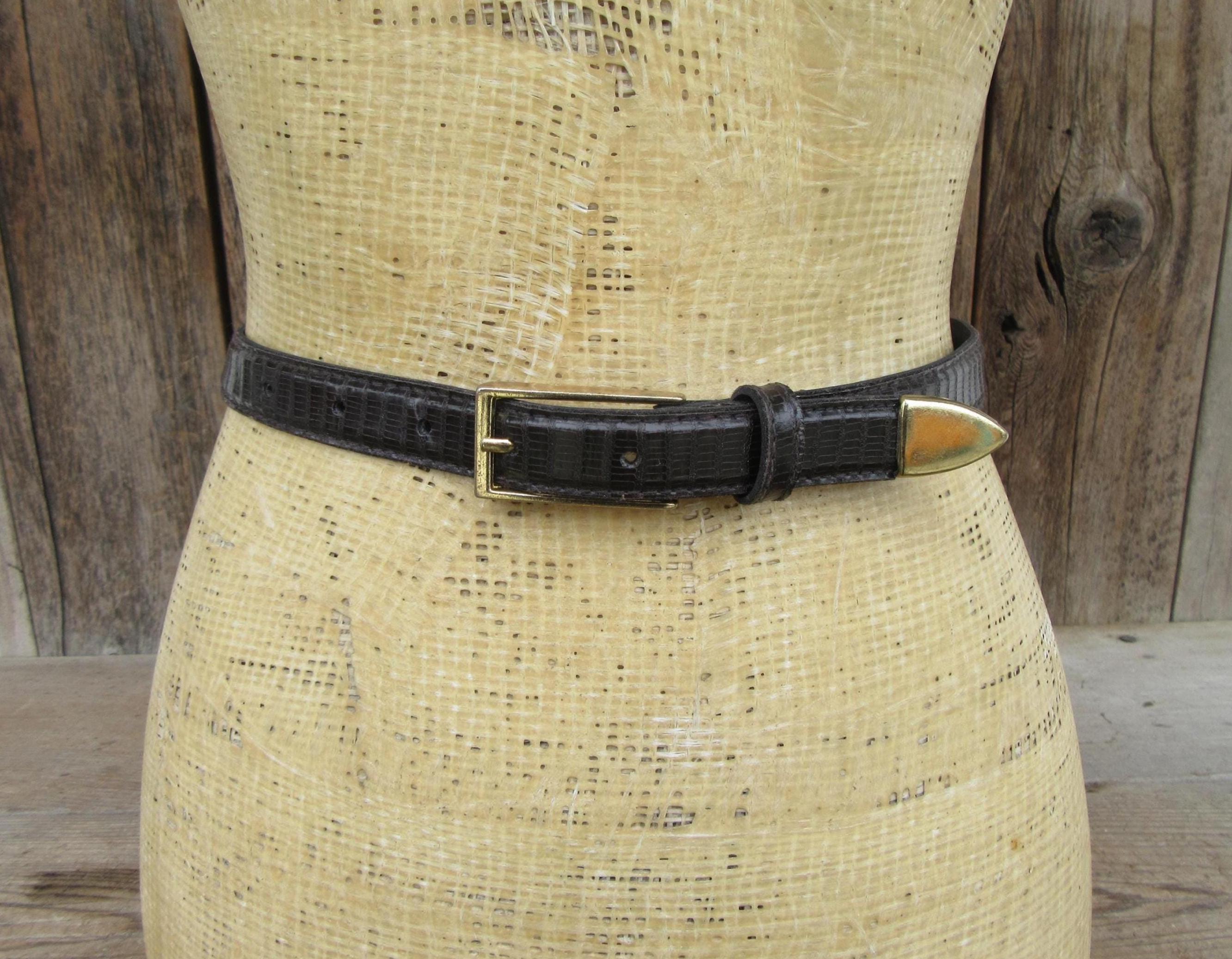 Croc Leather Belt Brown Vintage Gold - Etsy display picture 1