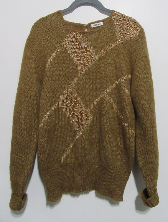 90's Ecru Knit Pullover Crew Neck Mohair Sweater … - image 2