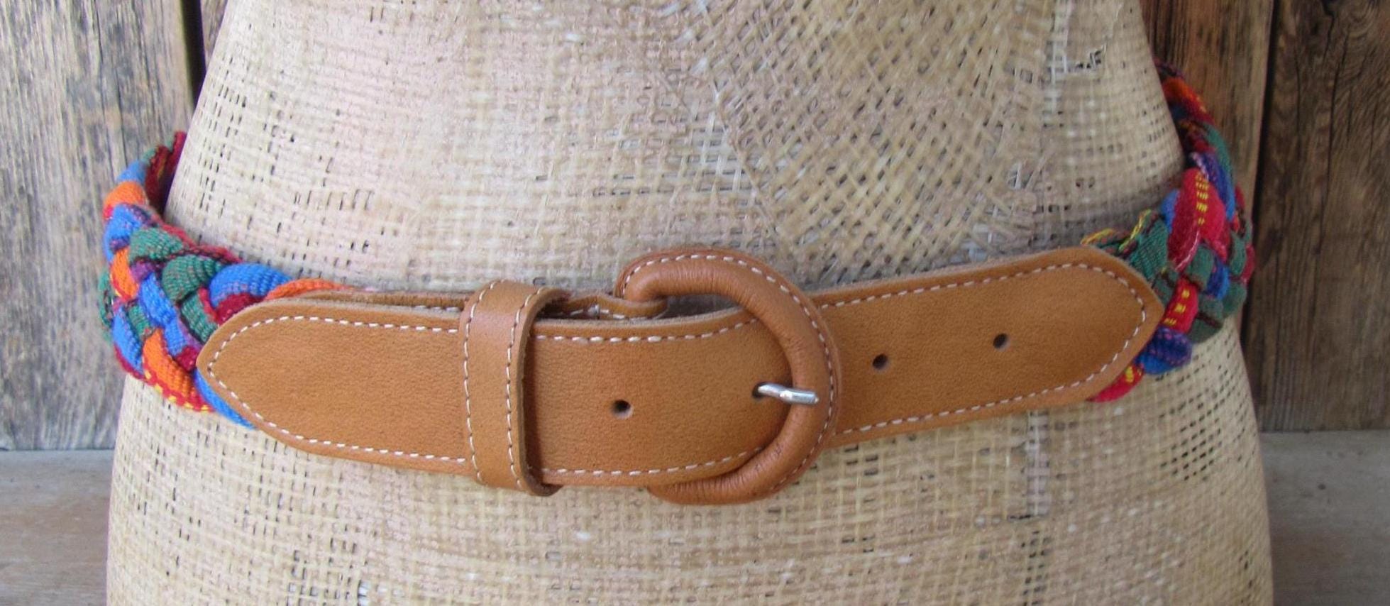 90s Braided Cloth & Leather Belt - Guatemalan Made - Medium - Etsy