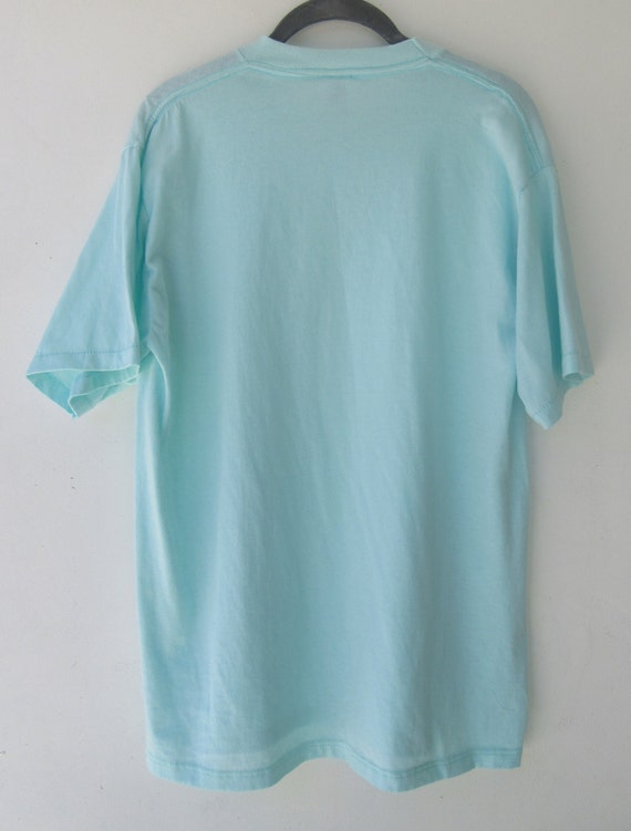 90s Aqua Blue Crew Neck Tee - Vintage XL Basic T-… - image 3