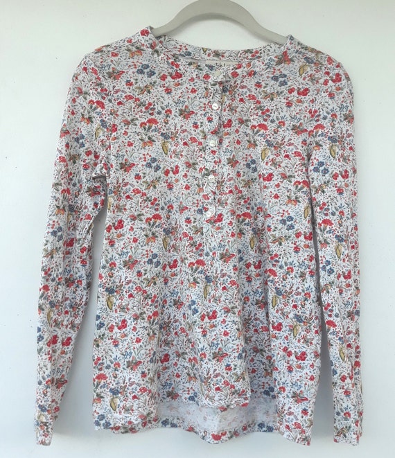 90s Floral Print Long Sleeve Henley Tee  | Henley… - image 2