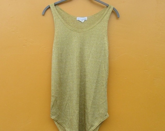 90s Gold Metallic Tank Top: Lew Magram New York, Medium