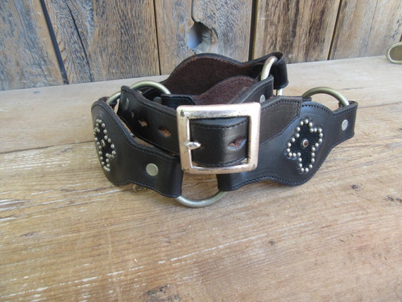 1990s Black Studded Rhinestone Cross Leather Harne