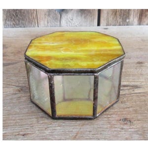 Vintage 70&#39;s Stain Glass Trinket Box | Glass & Lead Box | 70&#39;s Home Decor | Vintage Home Decor