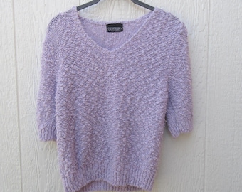 80er Jahre Lavender Knit Sweater: V-Ausschnitt-Kurzarm-Strickpullover aus Acryl