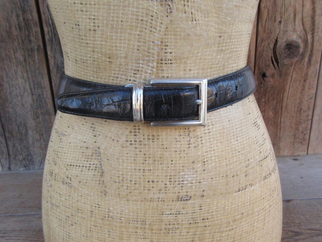 90s Brighton Black Croc Embossed Leather Belt: Silver Tone  display picture 1
