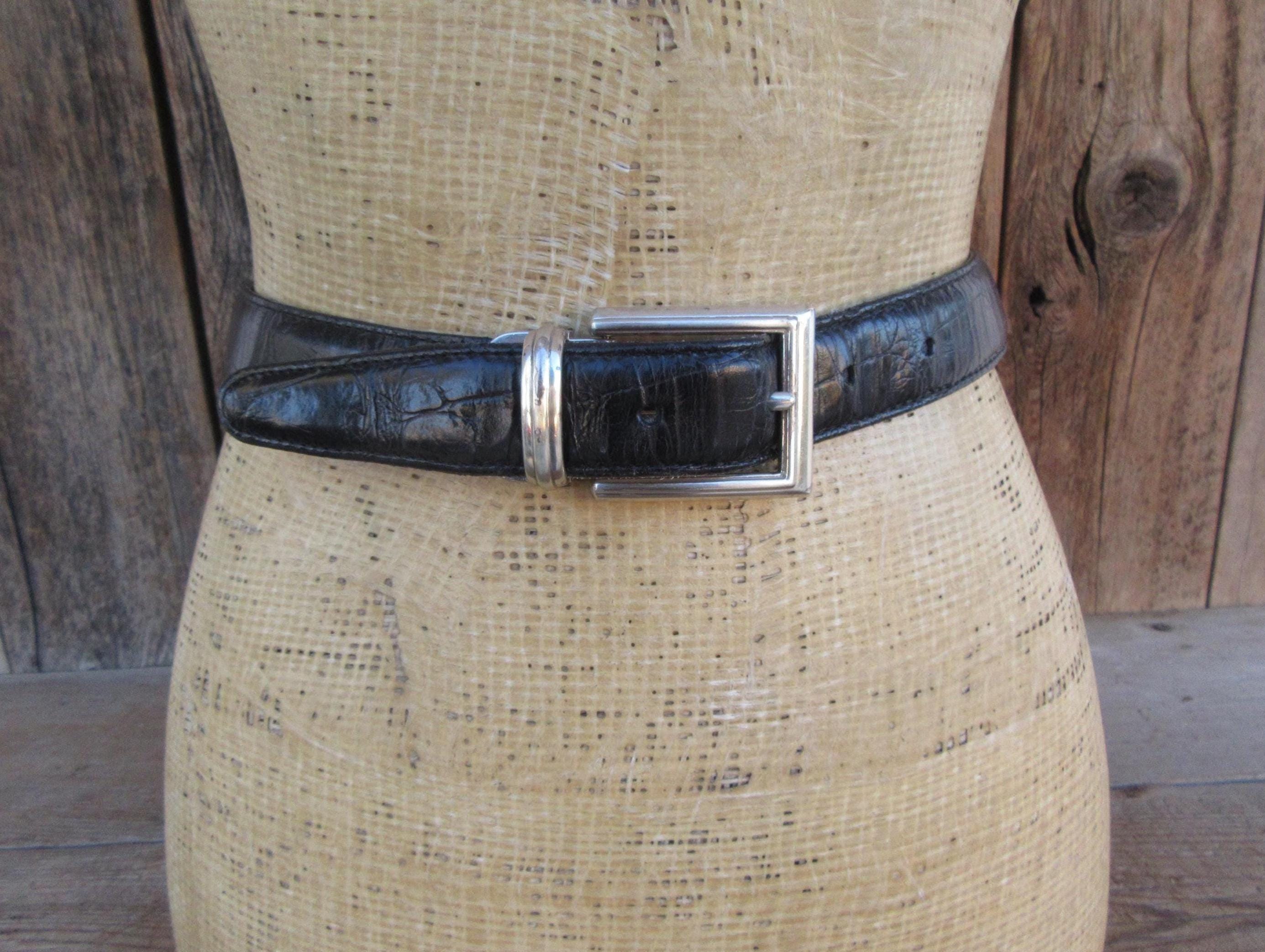 Brighton Crocodile Embossed Black Leather Western Belt Silver Crown Buckle S 1 1/2 main image 4