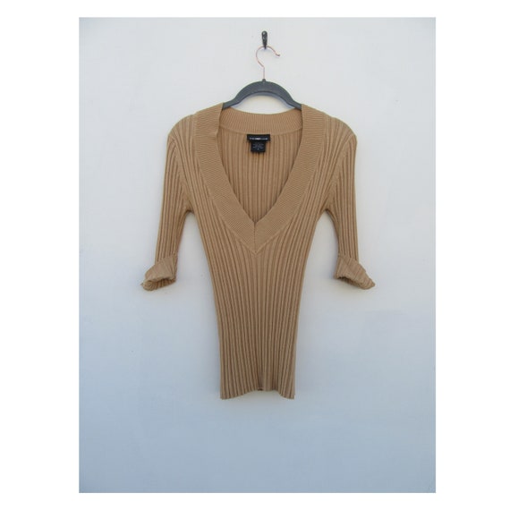 90's Long Sleeve V-Neck Ribbed Knit Sweater |  Str