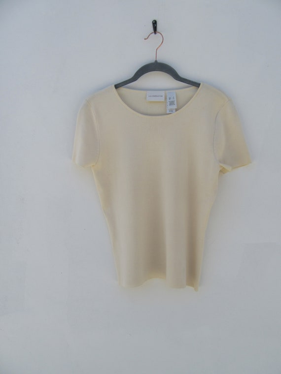 90's Ivory Short Sleeve Knit Top |  Stretch Top | 