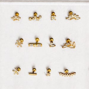 Stainless Steel Piercing, Screw, Gold, Tragus, Lobe, Helix, Bar, Flower, Constellation, Star, Ear Jewelry, Gift, Bar Size