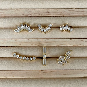 Bar piercing - stainless steel - screw - set with zircon - crown - bar - leaf - lobe - helix - tragus - cartilage