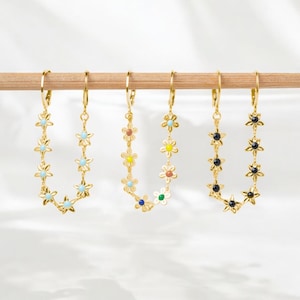 Boucle d’oreille double accroche - chaine d’oreille - mini-créole - mono boucle - fleur - étoile acier inoxydable - bijou saint valentin