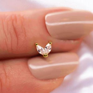 Piercing 2 zircons, petal, stainless steel and zircon, lobe, helix, conch, tragus, unscrewable bar, ear piercing ball