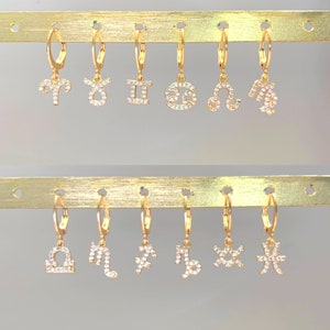 Astrological sign earrings - mini creole - unit or pair - stainless steel and gold plated - horoscope - zodiac - mix and match