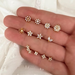 Piercing fiore in acciaio inossidabile - barra a vite - lobo, elica, trago, cartilagine - chip - regalo - barra 6mm, 7mm, 8mm, 10mm, mini chip, oro