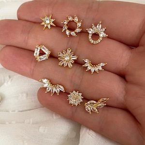 Piercing - Edelstahl - Schraube - besetzt mit Zirkon - Gold - Stern - Sonne - Blume - Krone - Knorpel - Lappen - Helix - Tragus - Chip
