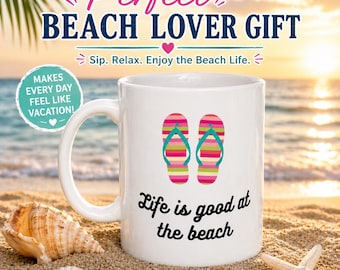 Beach Coffee Mug, Coastal Ceramic Mug, Ocean Lover Coffee Cup, Beach House Kitchen Decor, Nautical Mug Gift, Seaside Coffee Cup