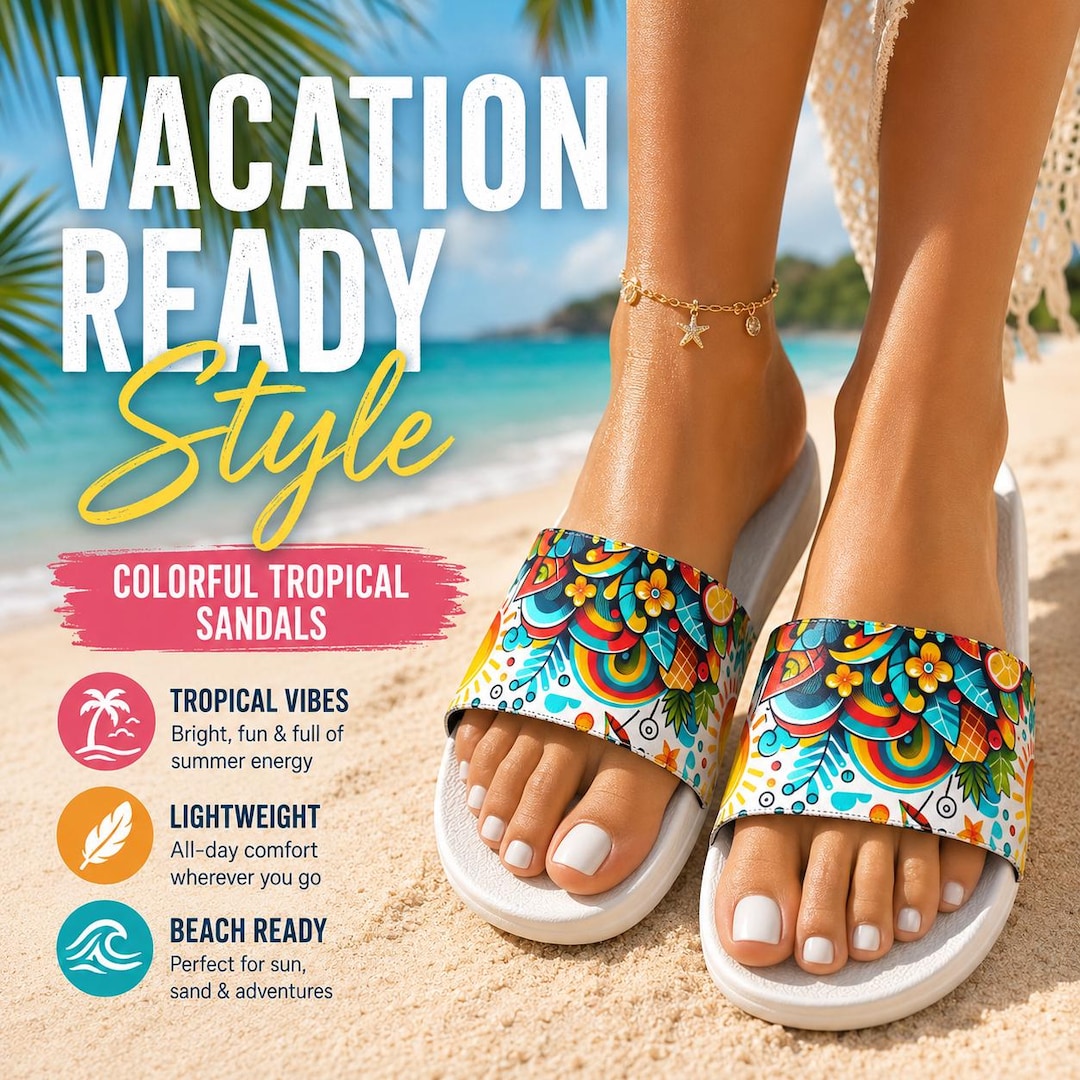 Colorful Tropical Sandals – Beach Vacation Flip Flops – Summer Beach ...