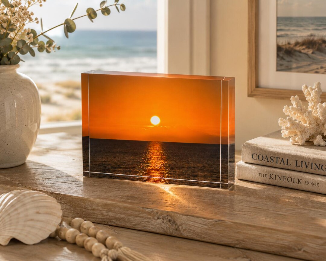 Sunset Over Ocean Photo Block | Beach Sunset Home Decor - Etsy