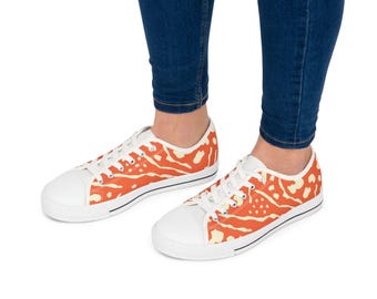 Orange Animal Print Sneakers women's low top sneakers | Leopard Pattern
