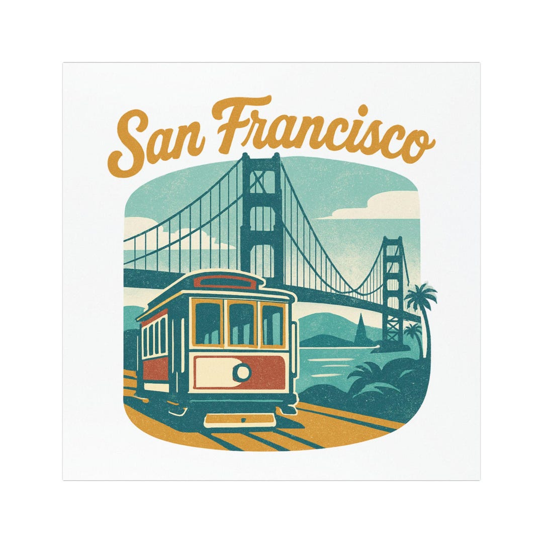 San Francisco Cable Car Illustration Car Magnet | Golden Gate Bridge ...