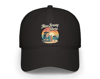 New Jersey Shore Sunset Lifeguard Chair Cap | Beach Scene Baseball Cap