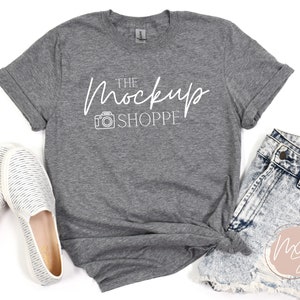 Gildan 64000 mockup Graphite Heather, Gildan softstyle tshirt mockup, 64000 mockup flat lay, lifestyle mockup, simple spring styled mock ups