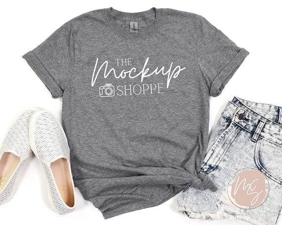 Gildan 64000 mockup Graphite Heather, Gildan softstyle tshirt mockup, 64000 mockup flat lay, lifestyle mockup, simple spring styled mock ups