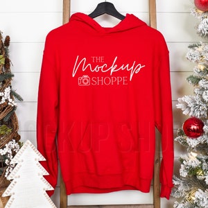 Gildan 18500 mockup Red, hanging Christmas hoodie mockup, 18500 Gildan heavy blend mockup, lifestyle hoodie mockup, 18500 sweatshirt mock-up