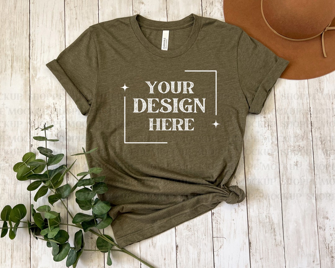 Heather Olive, Bella Canvas 3001 Mockup, Bella Mockup, Tshirt Flat Lay ...