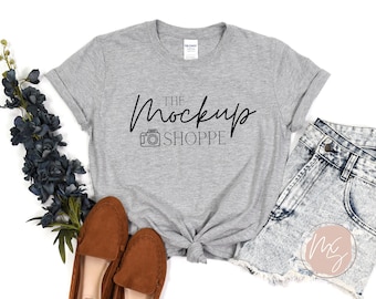 Sport Grey, Gildan 64000 mockup, Gildan softstyle tshirt mockup, 64000 mockup flat lay, lifestyle mockup, simple styled mock ups, digital