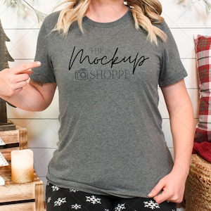 Deep Heather, Bella Canvas 3001 Christmas model mockup, Bella mockup template, holiday mockup, festive lifestyle mockup, digital download