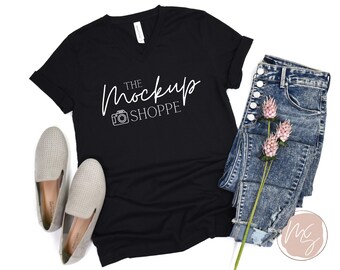 3005 Black, Bella Canvas 3005 mockup, Vneck mockup, spring flat lay, lifestyle mockup, 3005 V-neck, summer Tshirt, digital mockup