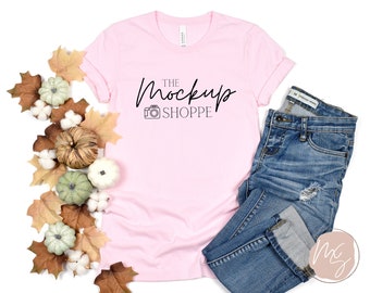 3001 Soft Pink, Bella Canvas 3001 fall mockup, Bella mockup, autumn Bell + Canvas Tshirt flat lay, simple lifestyle mockup, digital mockups