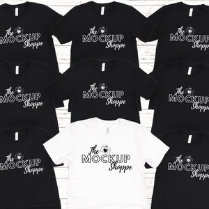 Maqueta de Bella Canvas 3001 para grupo masculino, blanco y negro, maqueta unisex de Bella, plantilla de maqueta de grupo, maqueta de camiseta familiar plana, maqueta de estilo de vida