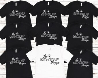 Bella Canvas 3001 Men's group mockup, White and Black, unisex Bella mockup, group mockup template, family Tshirt flat lay, lifestyle mockup