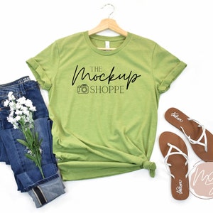 3001 Heather Green, Bella Canvas 3001 mockup, Bella mockup, Spring Tshirt flat lay, lifestyle mockup, summer t shirt mock up, digital mockup