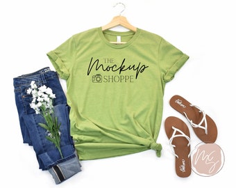 3001 Heather Green, Bella Canvas 3001 mockup, Bella mockup, Spring Tshirt flat lay, lifestyle mockup, summer t shirt mock up, digital mockup