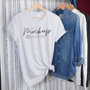 Bella Canvas 3001 mockup Ash, 3001 mockup hanging boho, hanging t-shirt mock up, Bella Canvas styled flat lay, lifestyle mock-up, digital