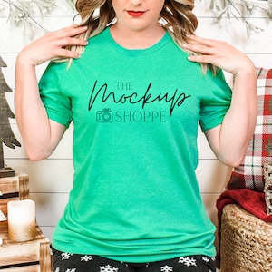 Christmas model mockup, Heather Kelly, Bella Canvas 3001 mockup, Bella mockup template, festive mockup, lifestyle mockup, digital download