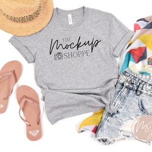 3001 Athleic Heather, Bella Canvas 3001 mockup, Bella mockup, Bella Canvas beach Tshirt flat lay, lifestyle summer mockup, digital mock up