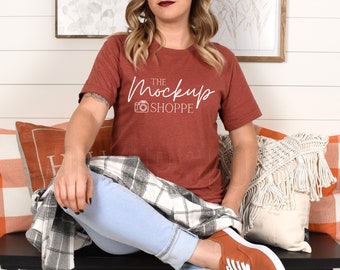 Fall model mockup, Heather Clay, Bella Canvas 3001 mockup, Bella mockup template, Fall Tshirt, simple lifestyle mockup, digital download