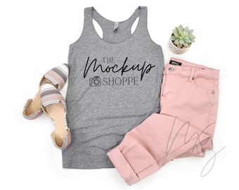 Next Level 6733 mockup, Premium Heather, spring mock up, Next Level 6733 flat lay, beach summer lifestyle mockup, 6733 triblend racerback