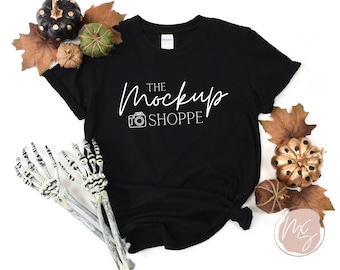 Black Gildan 64000 Halloween mockup, Gildan softstyle tshirt mockup, 64000 mockup flat lay, simple lifestyle mockup, fall styled mock ups