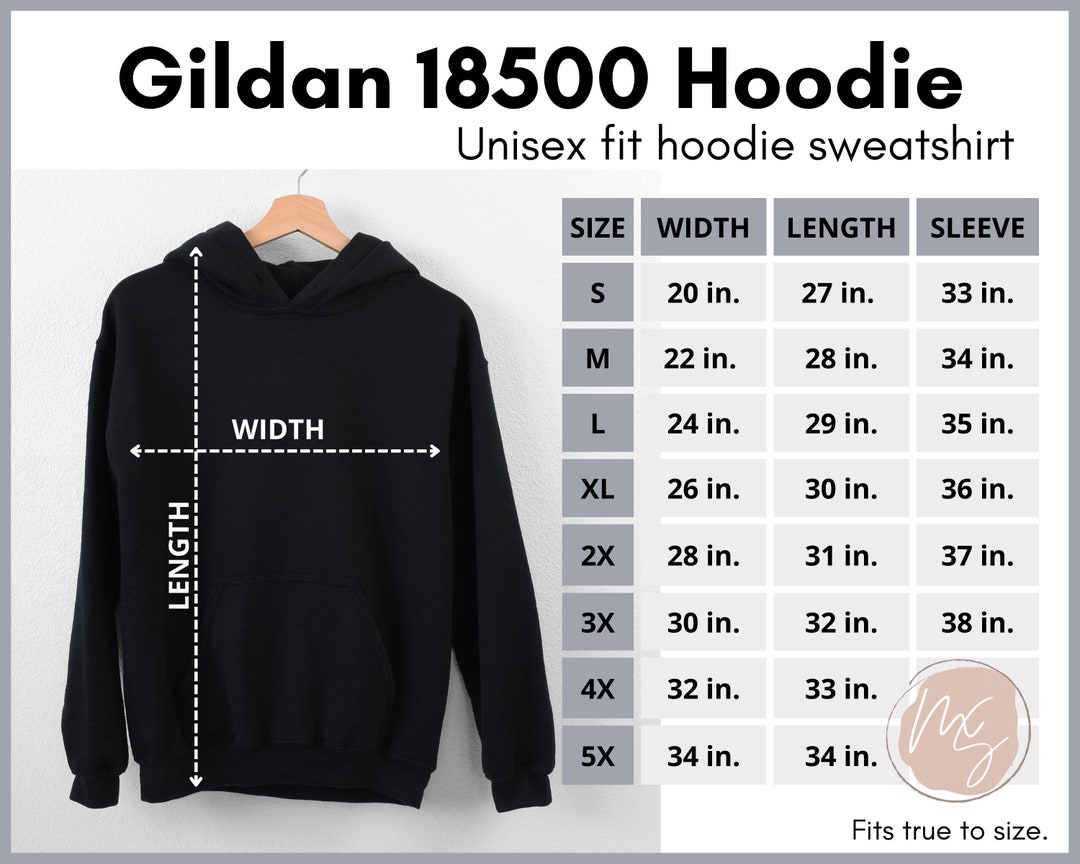 Gildan 18500 Size Chart, 18500 Hoodie Mockup, Unisex Size Chart, Gildan ...