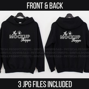 Black, Gildan 18500 front and back mockup, hanging Gildan hoodie mockup, 18500 Gildan heavy blend lifestyle mockup, 18500 sweatshirt mock-up