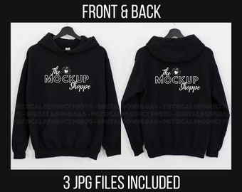 Black, Gildan 18500 front and back mockup, hanging Gildan hoodie mockup, 18500 Gildan heavy blend lifestyle mockup, 18500 sweatshirt mock-up